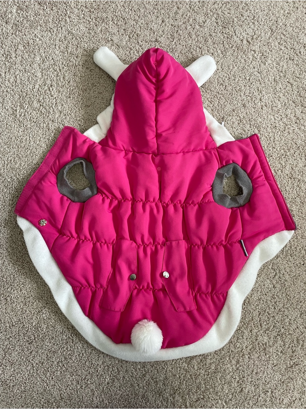 PMP Pink with White Trim Bunny Ear & Tail Fleece Lined Dog Jacket - Size XL